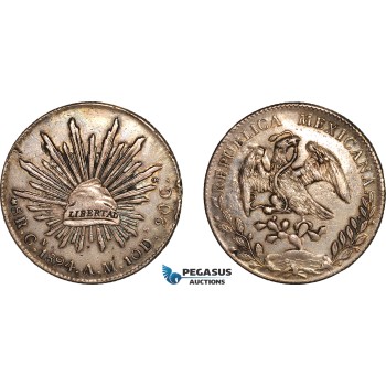 AK996, Mexico, 8 Reales 1894 Cn AM, Culiacan Mint, Silver, Cleaned, AU