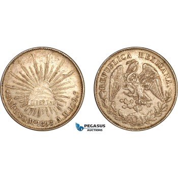 AK997, Mexico, 1 Peso 1898 MO AM, Mexico City Mint, Silver, AU
