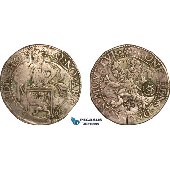 AK998, Netherlands, Holland, Lion Daalder (Taler) 1589, C/S (Hexagram & Fleur de Lis), Silver (26.78g) Possible for use in the Middle East, Del.  831, PW. 22, V.48.3, Light deposits, XF, Very Rare! *Ex. Schulman Auction 368, Lot: 673.