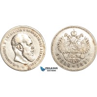 AL005, Russia, Alexander III, 1 Rouble 1891 (АГ) St. Petersburg Mint, Silver, Cleaned, F-VF