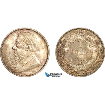 AL007, South Africa (ZAR) 1 Shilling 1897, Pretoria Mint, Silver, Cleaned, UNC