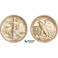 AL014, United States, Walking Liberty Half Dollar (50C) 1917 D, Denver Mint, Silver, Graffiti on Obv, XF-AU