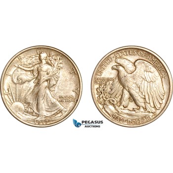 AL014, United States, Walking Liberty Half Dollar (50C) 1917 D, Denver Mint, Silver, Graffiti on Obv, XF-AU