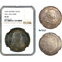 A11-011, Austria, Rudolph II, Taler 1605, Hall Mint, Silver, Dav-3005, Dark toning, NGC XF45