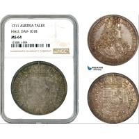 A11-024, Austria, Joseph I, Taler 1711, Hall Mint, Silver, Dav-1018, Old cabinet toning, NGC MS64, Top Pop! 