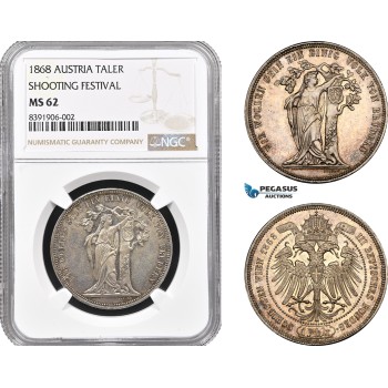 A11-039, Austria, Franz Joseph, Taler 1868, Vienna Mint, Silver, Km-XM8, Shooting Festival, NGC MS62