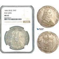 A11-056, Belgium, Maximilian Of Bavaria, Patagon 1666, Liege Mint, Silver, Dav-4294, Light toning, NGC MS63