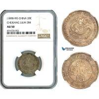 A11-122, China, Chekiang, 20 Cents ND (1898-99), Hangchow Mint, Silver, L&M-284, Old cabinet toning, NGC AU50