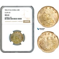 A11-132, China, Republic, 20 Cents YR3 (1914), Silver, L&M-65, Amber toning, NGC MS64