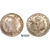 A11-171, France, Louis XV, Ecu 1774 L, Bayonne Mint, Silver (29.37g), Dav-1332, Cleaned in the past, Champagne toning, XF-UNC 