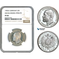 A11-213, Germany, Mecklenburg-Strelitz, Adolf Friedrich V, 2 Mark 1905 A, Berlin Mint, Silver, Jaeger 91, NGC PF66, Rare in this condition!