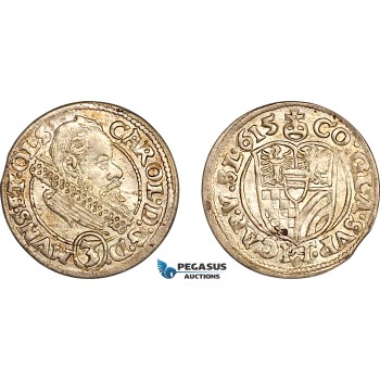 A11-214, Germany, Munsterberg-Oels, Karl II, 3 kreuzer 1615, Silver (1.77g), Ejzenhart-Miller 475, Light toning, AU