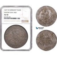 A11-226, Germany, Saxony-Albertine Line, Johann Georg, Taler 1627 HI, Dresden Mint, Silver, Dav-7601, Dark cabinet toning! NGC AU58