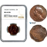 A11-282, Italian Somaliland, Vittorio Emanuele III, 2 Bese 1923 R, Rome Mint, Km-2, NGC MS64BN 