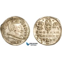 A11-295, Lithuania, Sigismund III of Poland, 3 Groschen (Trojak) 1594, Vilnius Mint, Silver (2.44g) Iger V.94.1b (R2), Very lustrous, AU