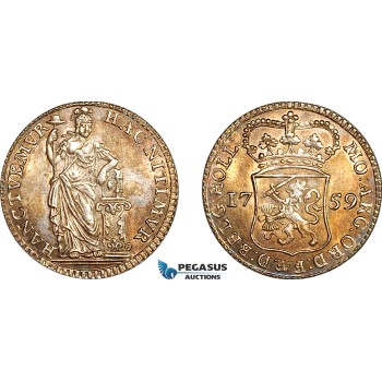 A11-320, Netherlands, Holland, 1/4 Gulden 1759, Silver, Km-100, Multicolour toning, XF-UNC