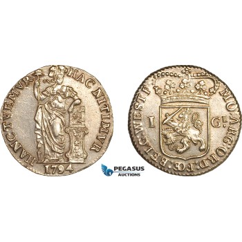 A11-333, Netherlands, West Friesland, Gulden 1794, Silver, Km-97.5, Grey toning, Very flashy! UNC