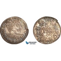 A11-373, Poland, Sigismund III, 3 Groschen (Trojak) 1595, Bydgoszcz Mint, Silver (2.07g), Iger B.95.3a, Old cabinet toning, AU