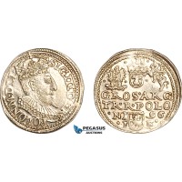 A11-374, Poland, Sigismund III, 3 Groschen (Trojak) 1596, Olkusz Mint, Silver (2.30g), Iger O.96.1e, Blast white, XF-UNC