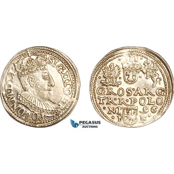 A11-374, Poland, Sigismund III, 3 Groschen (Trojak) 1596, Olkusz Mint, Silver (2.30g), Iger O.96.1e, Blast white, XF-UNC