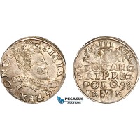 A11-380, Poland, Sigismund III, 3 Groschen (Trojak) 1598 HR K, Fraustadt (Wschowa) Mint, Silver (2.18g), Iger W.98.2c, Light toning, Scratch, XF