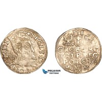 A11-381, Poland, Sigismund III, 3 Groschen (Trojak) 1598 HR K, Fraustadt (Wschowa) Mint, Silver (xxxg), Iger W.98.2d, Light toning, XF