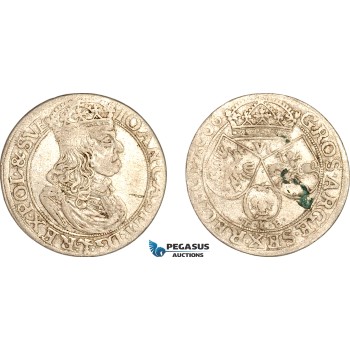 A11-387, Poland, Ioan II Casimir, 6 Groschen 1666 TLB, Bydgoszcz Mint, Silver (3.22g), Kop-1683 (R3), Light toning, some deposits, XF
