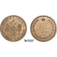 A11-530, Russia, Alexander II, Rouble 1876 СПБ НI, St. Petersburg Mint, Silver, Bitkin-89, Old cabinet toning, AU 