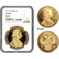 AL015, Austria, Franz Joseph, Restrike 4 Ducats 1915, Vienna Mint, Gold, NGC MS69