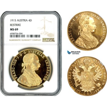 AL015, Austria, Franz Joseph, Restrike 4 Ducats 1915, Vienna Mint, Gold, NGC MS69