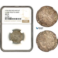 AL016, England, Philip and Mary, 4 Penny (Groat) ND (1554-1558), Silver, S-2508, NGC AU53, Top Pop & Single finest graded!