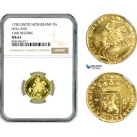 AL019, Netherlands, Holland, 7 Gulden 1750 (1960 Restrike) Gold, NGC MS64