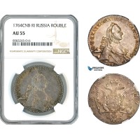 AL021, Russia, Catherine II, 1 Rouble 1764 СПБ-ЯI, St. Petersburg Mint, Silver, NGC AU55