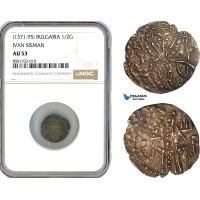 AL032, Bulgaria, Ivan Sisman, 1/2 Gros ND (1371-95) Silver, NGC AU53