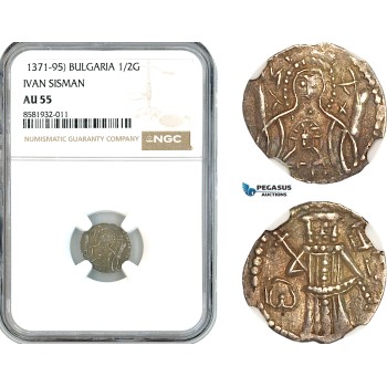 AL033, Bulgaria, Ivan Sisman, 1/2 Gros ND (1371-95) Silver, NGC AU55