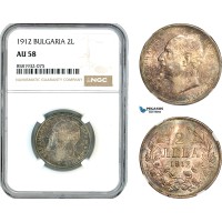 AL034, Bulgaria, Ferdinand I, 2 Leva 1912, Kremnica Mint, Silver, NGC AU58