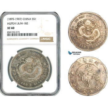 AL037, China, Hupeh, 1 Dollar ND (1895-1907) Silver, L&M-182, NGC XF40