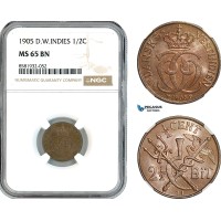 AL041, Danish West Indies, Christian IX, 2 1/2 Bit - 1/2 Cent 1905, Copenhagen Mint, NGC MS65BN