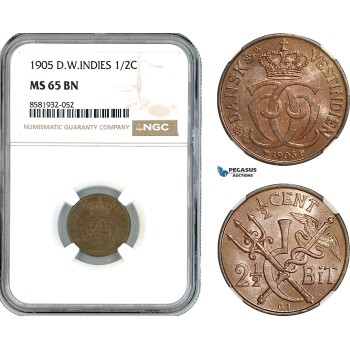 AL041, Danish West Indies, Christian IX, 2 1/2 Bit - 1/2 Cent 1905, Copenhagen Mint, NGC MS65BN