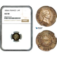 AL043, France, Napoleon I, 1/4 Franc 1806 A, Paris Mint, Silver, NGC AU58
