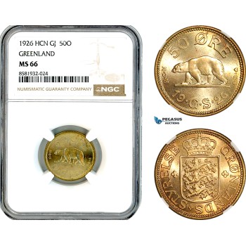 AL046, Greenland, Christian X of Denmark, 50 Øre 1926 HCN GJ, Copenhagen Mint, NGC MS66