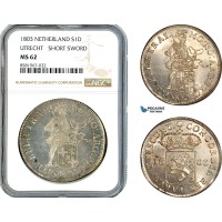 AL052, Netherlands, Utrecht, Daalder 1803, Silver, Short Sword, NGC MS62