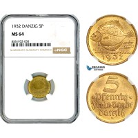 AL054, Poland, Danzig, 5 Pfennig 1932, Berlin Mint, NGC MS64