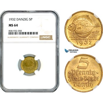 AL054, Poland, Danzig, 5 Pfennig 1932, Berlin Mint, NGC MS64