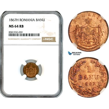 AL055, Romania, Carol I, 1 Banu 1867 H, Heaton Mint, NGC MS64RB