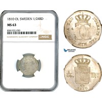 AL065, Sweden, Carl XIII, 1/24 Riksdaler 1810 OL, Stockholm Mint, Silver, NGC MS63