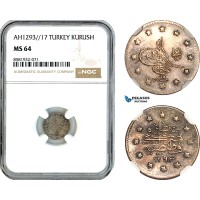 AL066, Turkey, Ottoman Empire, Abdülhamid II, 1 Kurush AH1293//17, Silver, NGC MS64