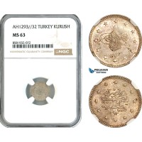 AL067, Turkey, Ottoman Empire, Abdülhamid II, 1 Kurush AH1293//32, Silver, NGC MS63