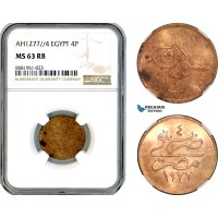 AL078, Egypt, Ottoman Empire, Abdulaziz, 4 Para AH1277//4, Misr Mint, NGC MS63RB