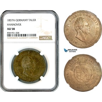 AL081, Germany, Hannover, Wilhelm IV, 1 Taler 1837 A, Clausthal Mint, Silver, NGC AU58